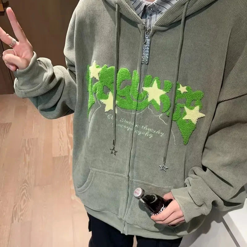 Fashion Embroidery Zip Up Hoodies Women Autumn Long Sleeve Tops Loose Hood Shirt Harajuku Y2K Clothes Female Sweatshirt Jacket Econic Blanks