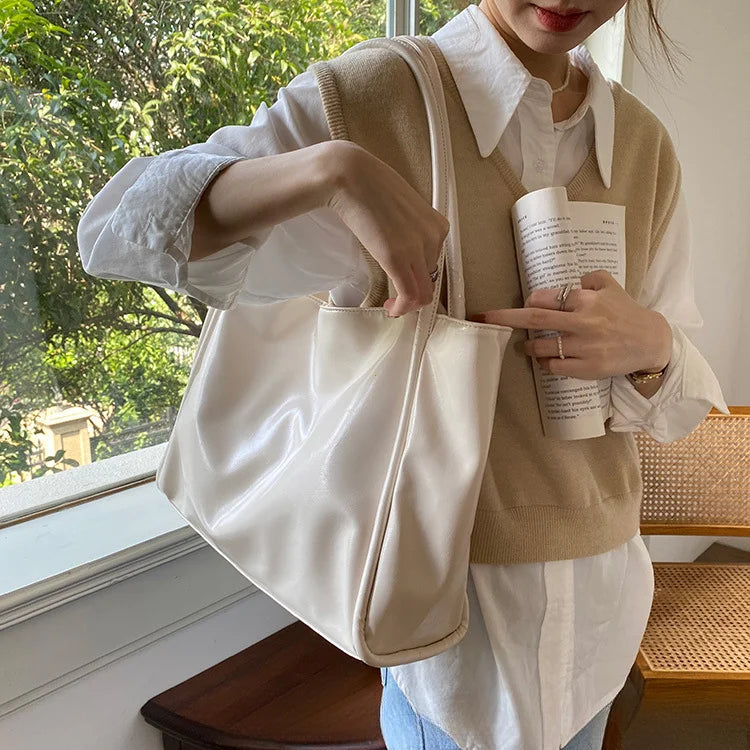 Portable Texture Tote Bag for Women, Shoulder Underarm Bag, Commuting Bag, Large Capacity, Niche Design, Autumn Winter Handbags Quick Pick Grocers