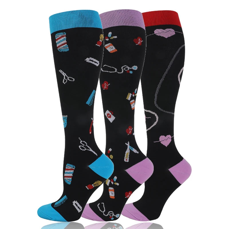 58 Styles 3 Pairs/Pack Compression Socks Knee High 30MmHg  Women Men Sports Socks Edema Diabetes Varicose Veins Running Socks Quick Pick Grocers