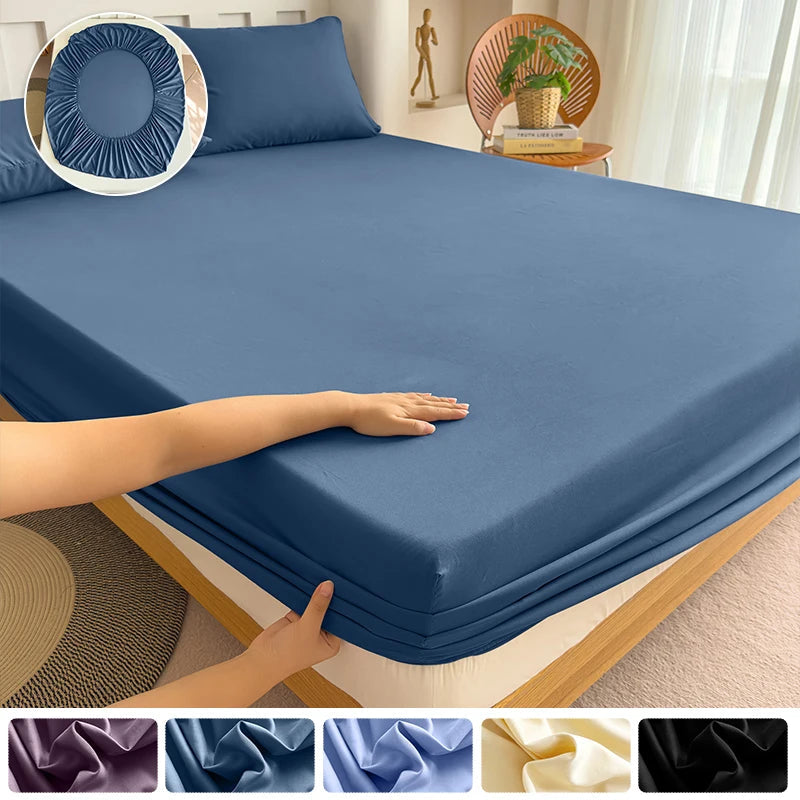 High Quality Fabric Fitted Sheet With Elastic Band Solid Color Mattress Sheet for King Queen Bed 150x200 180x200 200x220cm 1PC Quick Pick Grocers