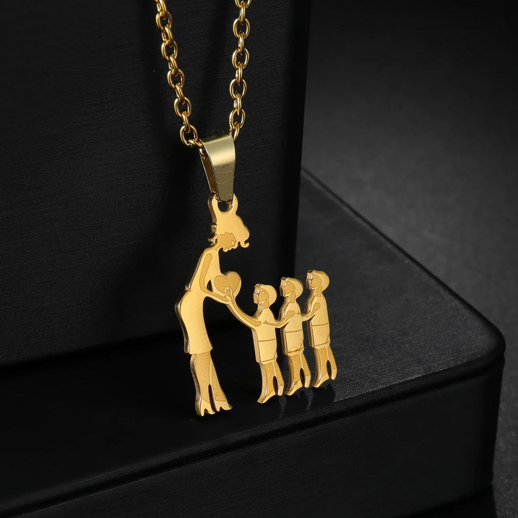 Girls Boy Children Stainless Steel Family Necklaces Mama Pendants Necklace Birthday Gifts For Women Jewelry Mother's Day Jewelry Quick Pick Grocers