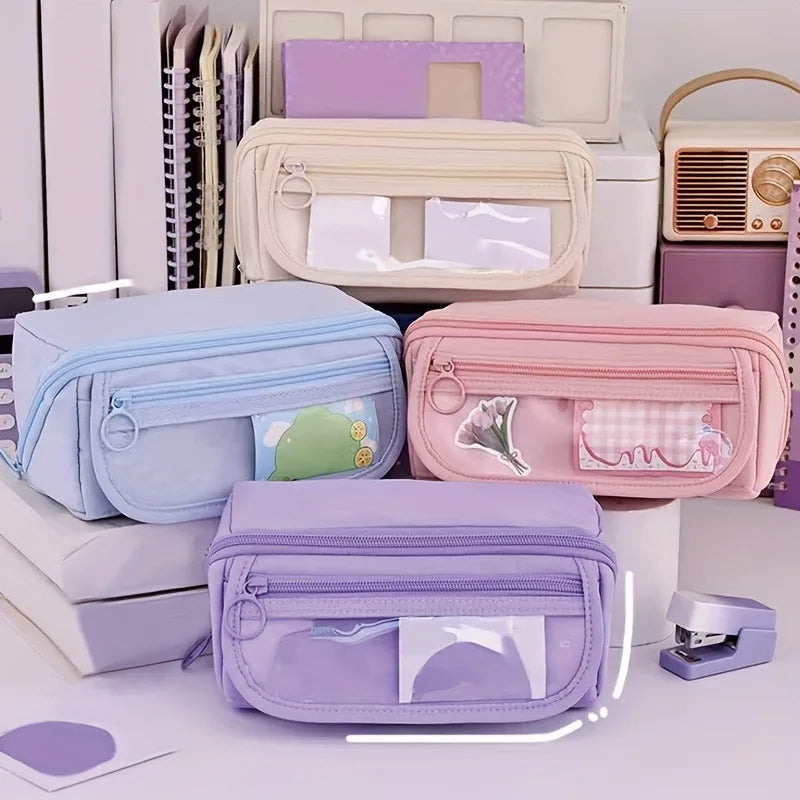 Large Capacity Pencil Case Organizer - Multi-Compartment Desktop Storage for School & Office Supplies ( Pink/Purple/Black) Quick Pick Grocers
