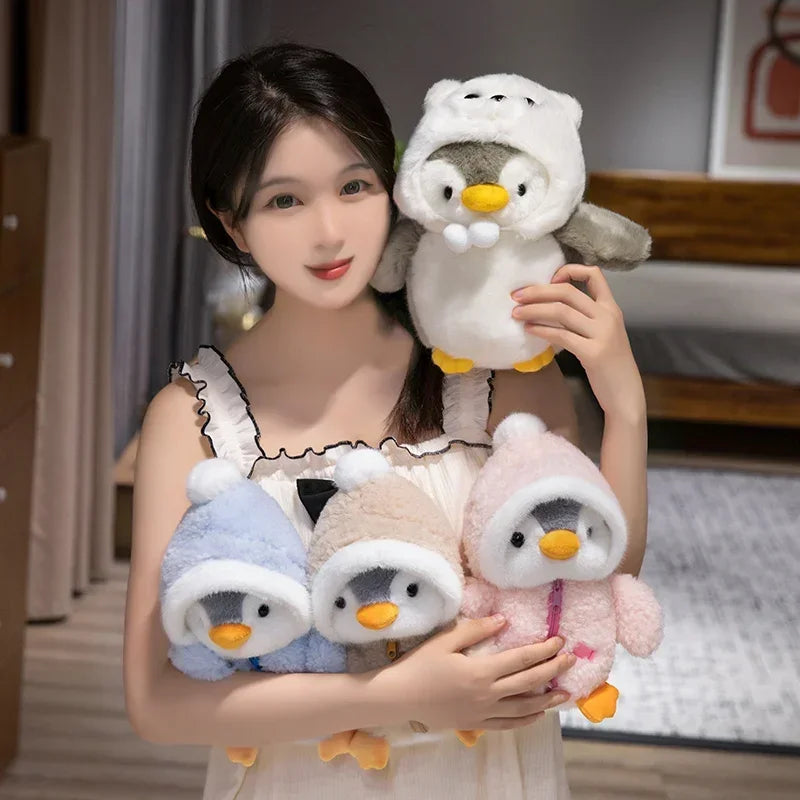 New Cute Penguin Plush Toy Baby Comforting Sleep Doll Fluffy Penguin Wearing Clothes Hats Stuffed Animal Pillow Birthday Gifts Purest Peak