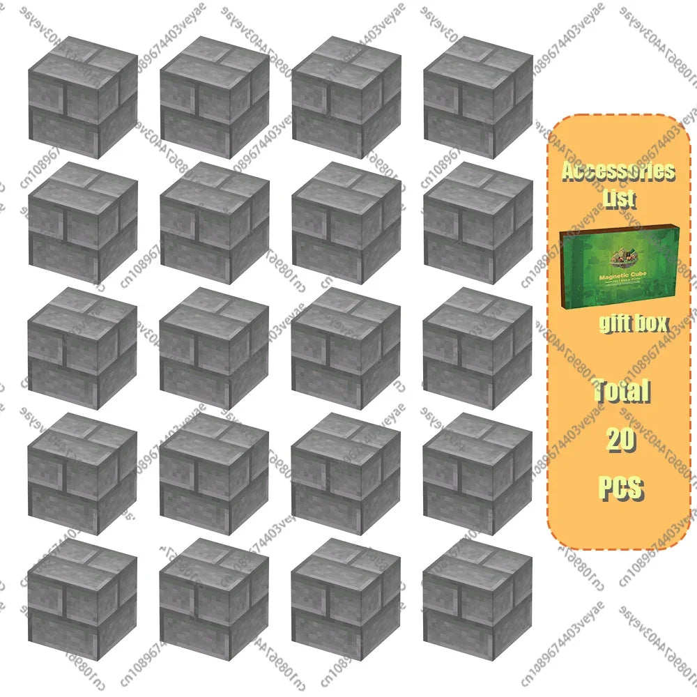 Magnetic Building Blocks Mine World Magnet Cube Set for Boy Girl Kid Age 3+ DIY Model Children Stem STEM Sensory Toy Gift Econic Blanks