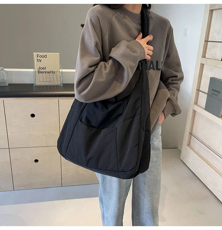Trendy Women's Soft Cloth Shoulder Bag Solid Color Student 2026 Spring Y2k Casual Style Big Handbags Crossbody Bags for Women Quick Pick Grocers