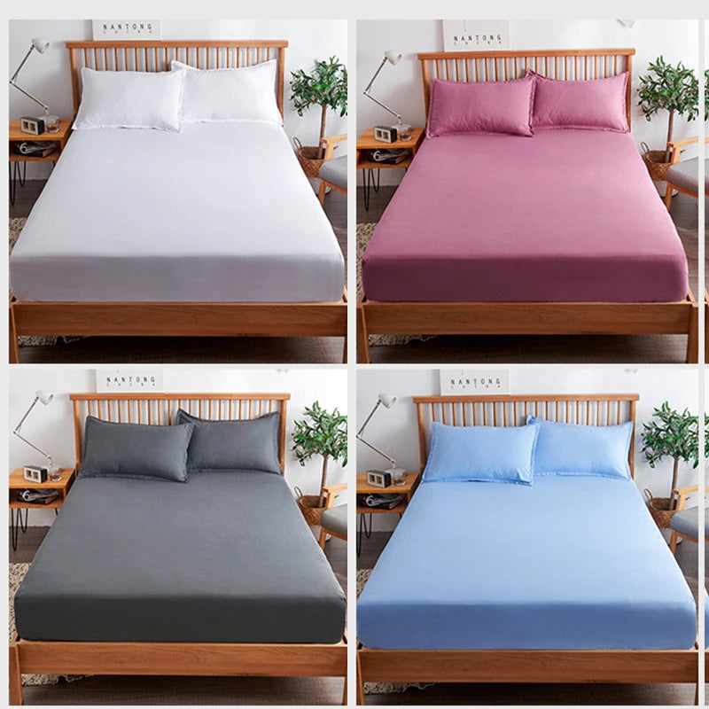 Cotton Fitted Sheet with Elastic Bands Non Slip Adjustable Mattress Covers for Single Double King Queen Bed,140/160/200cm Quick Pick Grocers