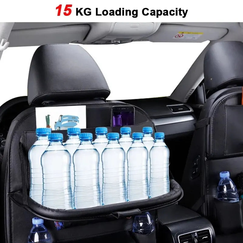 Car Seat Back Organizer with Foldable Table Tray PU Leather Storage Organizer with Pockets Kick Mats Seat Interior Accessories Econic Blanks