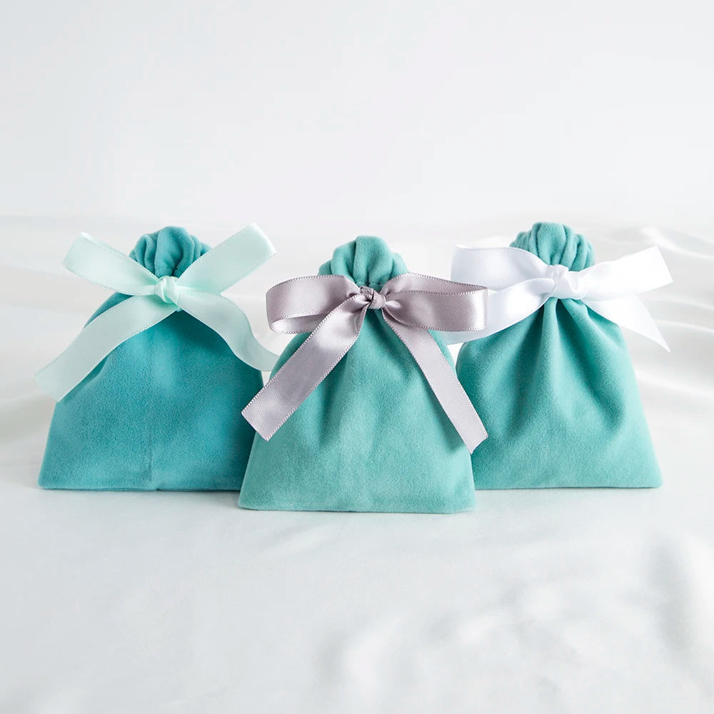 10pcs Green Jewelry Velvet Bag Ribbon Bowknot Pouches Gift Display Packing Storage Wedding Favors Travel Candy Drawstring Pocket Purest Peak