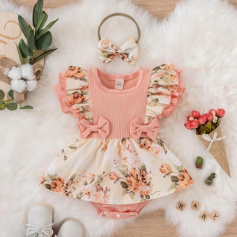 Summer Baby Girl Dress With Bowknot Striped Jumpsuit Cotton Dress For Newborn Floral Clothes Baby Crawling Clothes Quick Pick Grocers