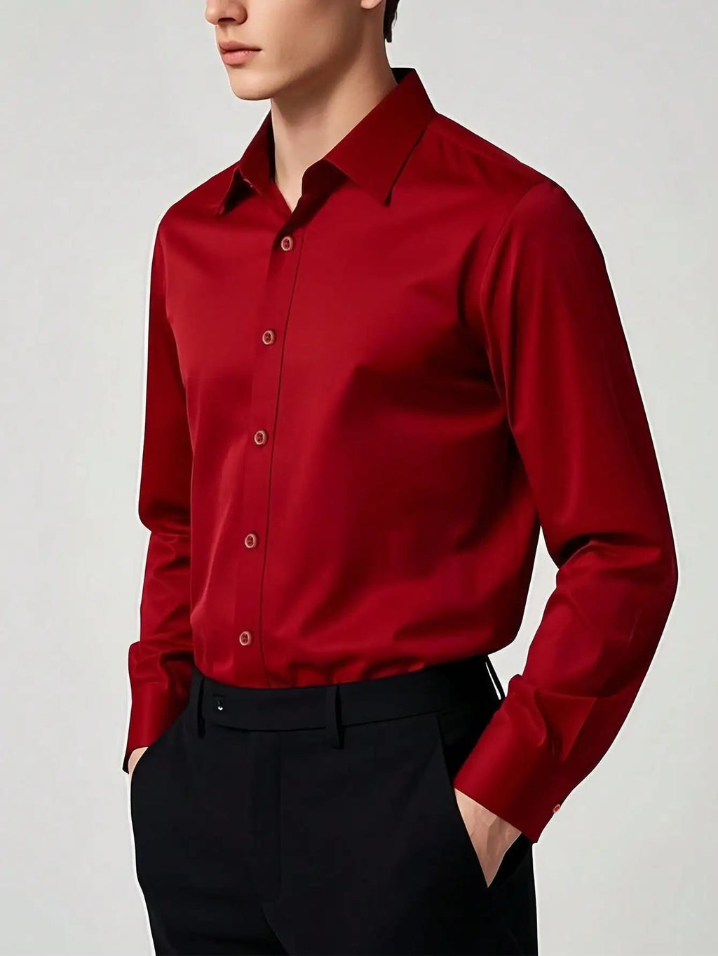 Men's Solid Red Long Sleeve Formal Dress Shirt for Business Office Wear Quick Pick Grocers