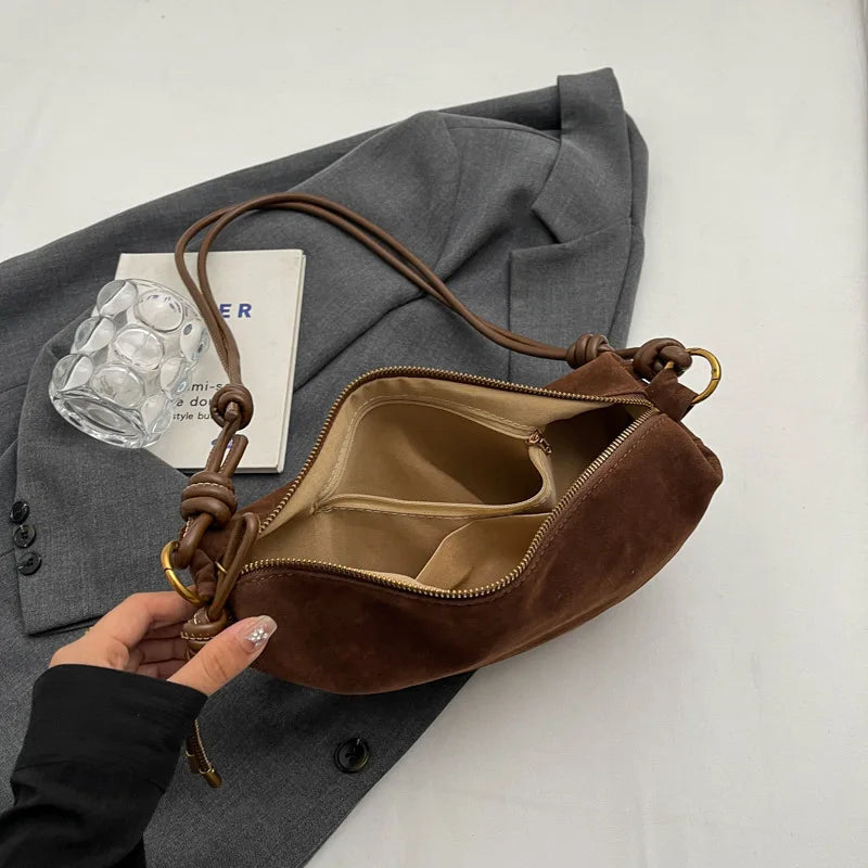 Faux Suede Super Popular Niche Suede Shoulder Bag for Women 2025 Hot Sale Single Crossbody Bags Underarm Dumpling Sweet Bags Quick Pick Grocers