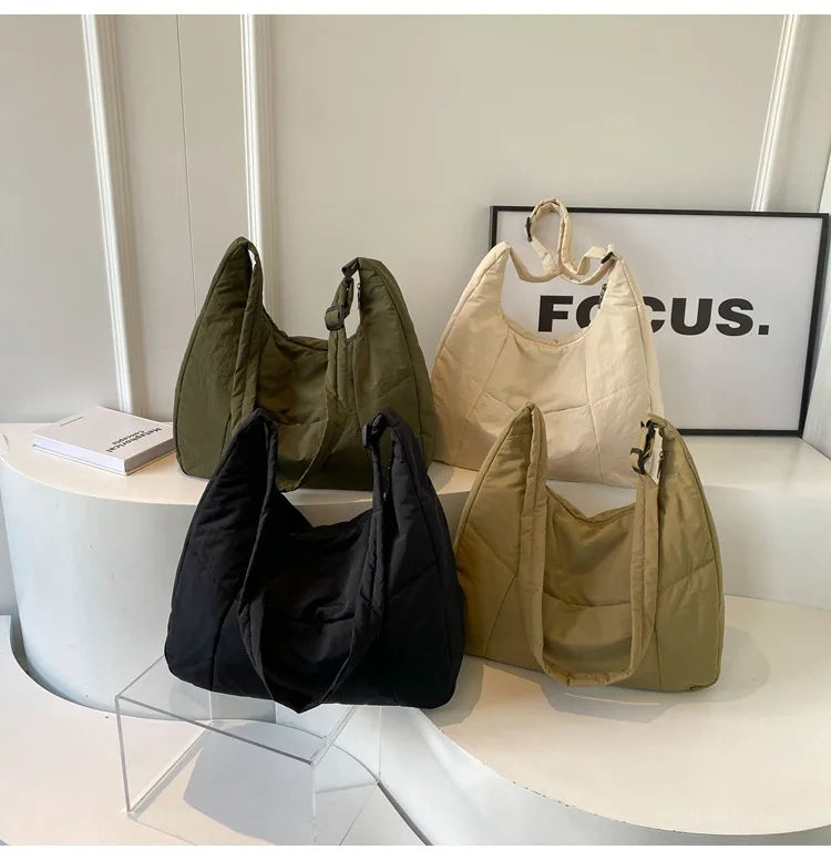 Trendy Women's Soft Cloth Shoulder Bag Solid Color Student 2026 Spring Y2k Casual Style Big Handbags Crossbody Bags for Women Quick Pick Grocers