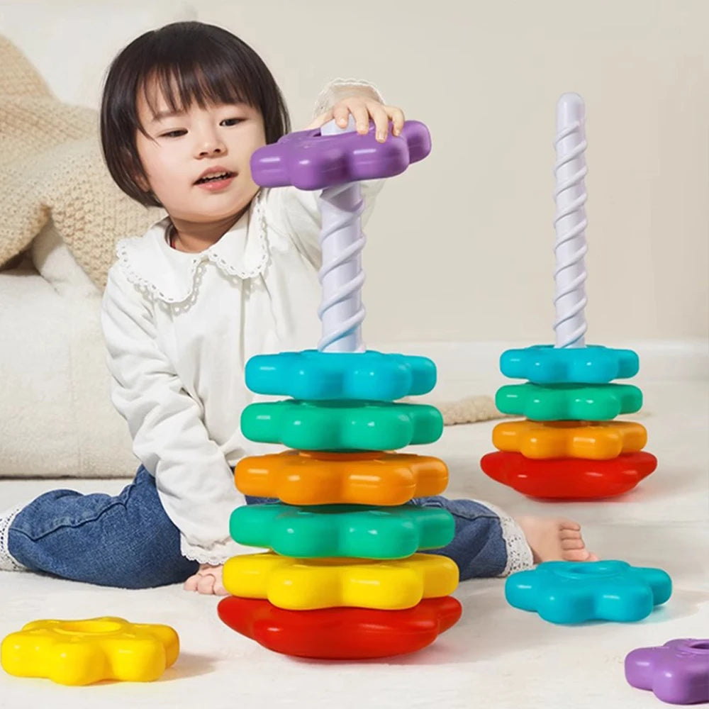 Baby Rotating Rainbow Tower Montessori Stacking Puzzle Toys Safety Early Educational Children's Toys Christmas Birthday Gifts Purest Peak