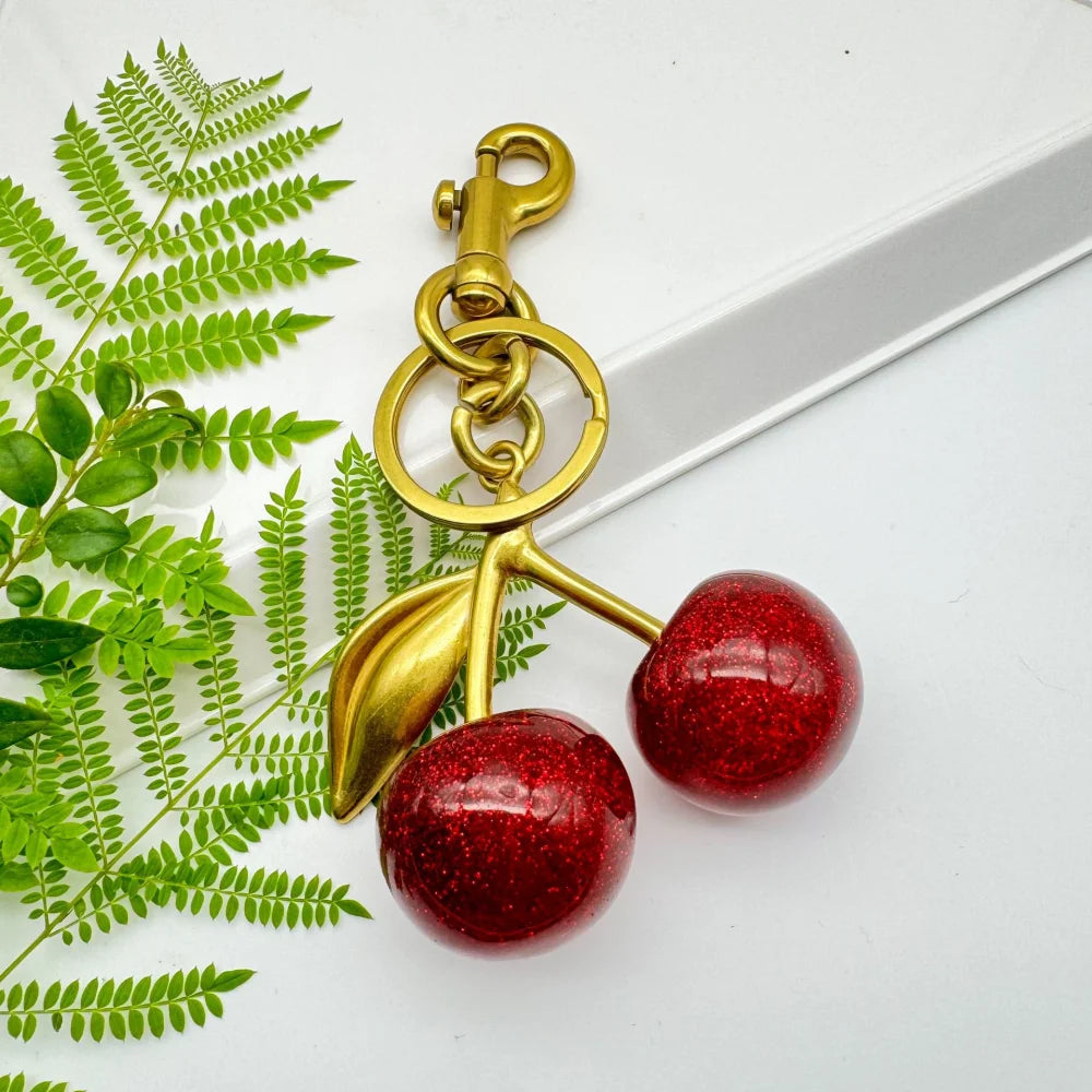 Trendy Red Cherry Pendant Keychain for Women Cute Bag Decorations Multifunctional Jewelry Car Key Accessories Charm Keyring Gift Quick Pick Grocers