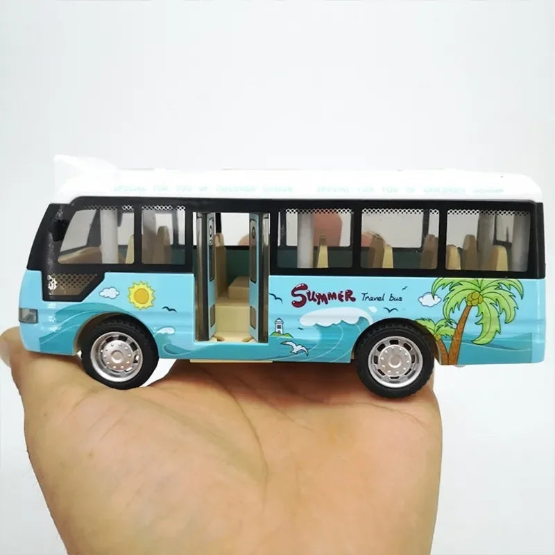 City Bus Toys Cars for Toddlers Cars for Boys Girls Pull Back Play Vehicle Bus Model with Sound Light Up & Open-able Doors Quick Pick Grocers