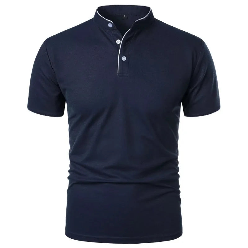 New Men's Short Sleeve Collar Polo Shirts Summer Solid Color Casual Polo Shirt Trendy Breathable Loose Basic Splice Oversize Top Quick Pick Grocers