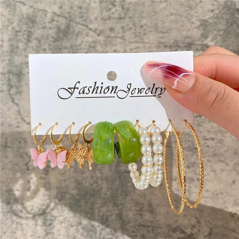 Modyle Gold Color Dangle Earrings Set Butterfly Acrylic Hollow Drop Earrings for Women Heart Hoop Earring Fashion Jewelry Gifts Econic Blanks