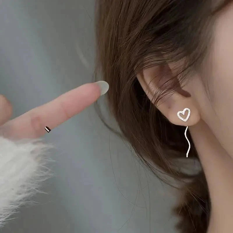 Long Tassel Heart Drop Earrings Gold Silver Color 2022 Korean Hanging Women Earrings Fashion Party Jewelry Girls Party Gift Econic Blanks