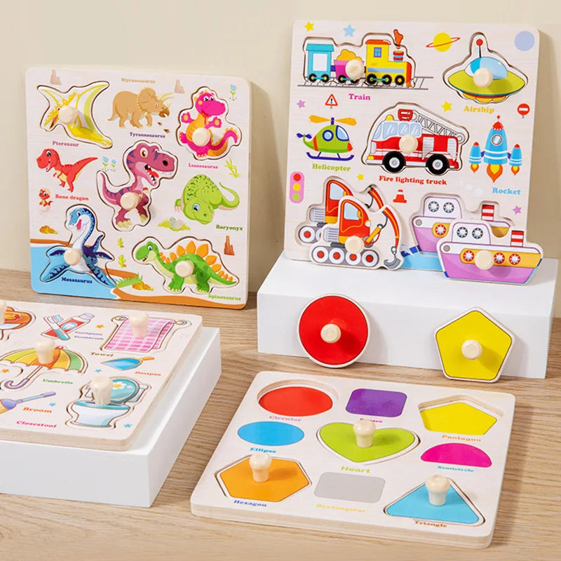 Baby Wooden Puzzles Montessori Toys 1 2 3 Years Toddler Toys Hand Grab Board Alphabet Number Cognition Learning Educational Toys Quick Pick Grocers