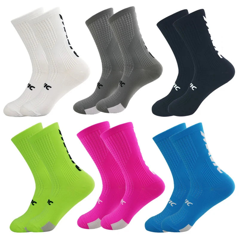 5 Pairs Cycling Socks Men Bicycle Sport Running Bike Socks Mid Tube Compression Outdoor Racing MTB Road Bike Socks Breathable Quick Pick Grocers