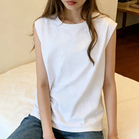 Woman Loose Sleeveless Tank Top Summer Casual Vest Basic Daily T-shirt Sweet Style Suitable For Students Stretchy Soft Lady Wear Quick Pick Grocers