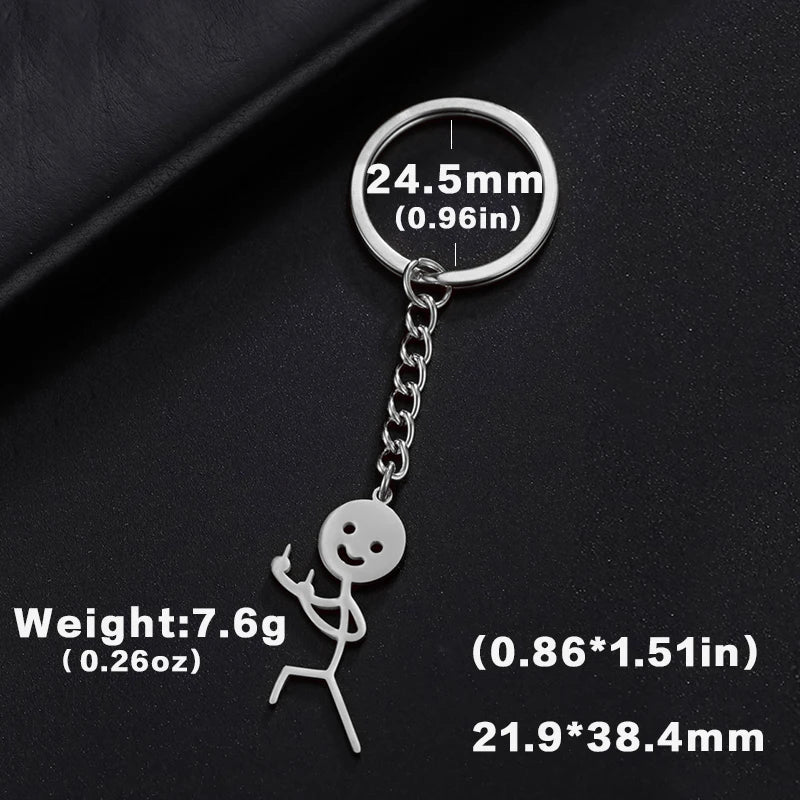 Teamer Funny Middle Finger Stickman Keychain 2025 Cute Trend School Bag Car Key Pendant Couple New Trinket Gift Keyring Econic Blanks