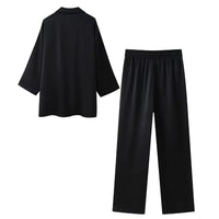 European and American Style 2024 Spring and Summer New Women's Clothing Wrinkle Effect Double Breasted Suit Jacket Pants Set Quick Pick Grocers