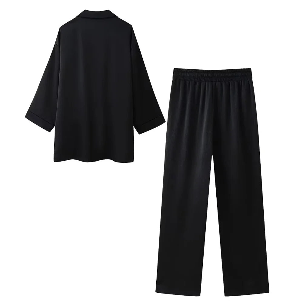 European and American Style 2024 Spring and Summer New Women's Clothing Wrinkle Effect Double Breasted Suit Jacket Pants Set Quick Pick Grocers