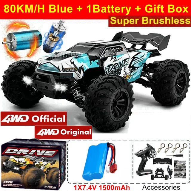 4WD Remote Control Car Off Road 4x4 RC High Speed Buggy Truck Super Brushless 50 or 80KM/H Fast Drift Racing Toy Kids Adults Econic Blanks