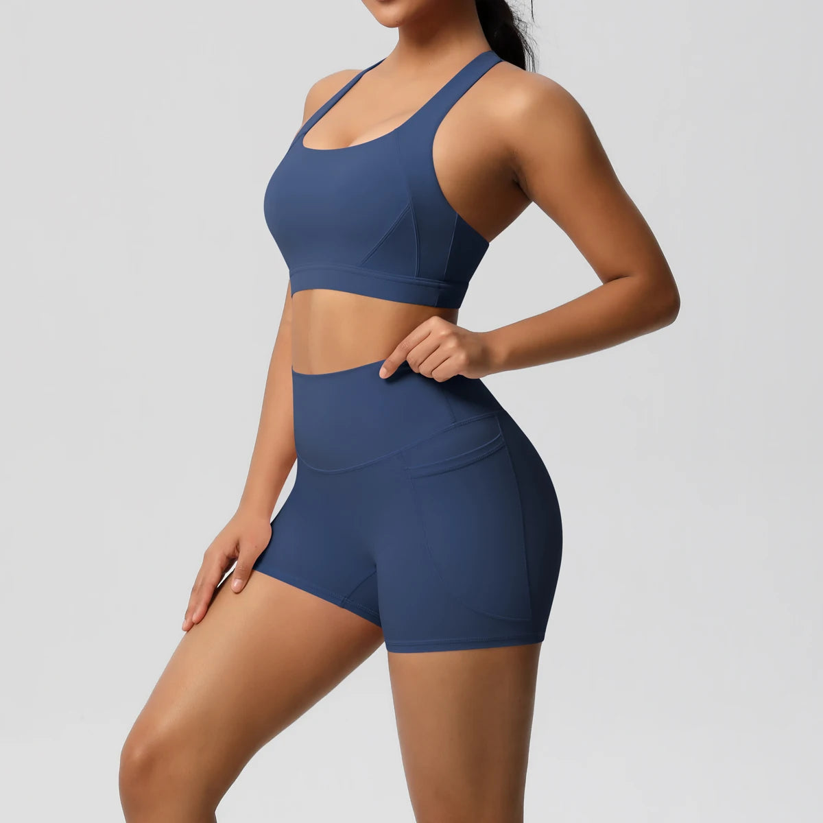 2PCS Sportswear With Pocketed Yoga Set Gym Clothes Yoga Suits For Women Tracksuits Sports Shorts Crossover Bra Gym Leggings Quick Pick Grocers