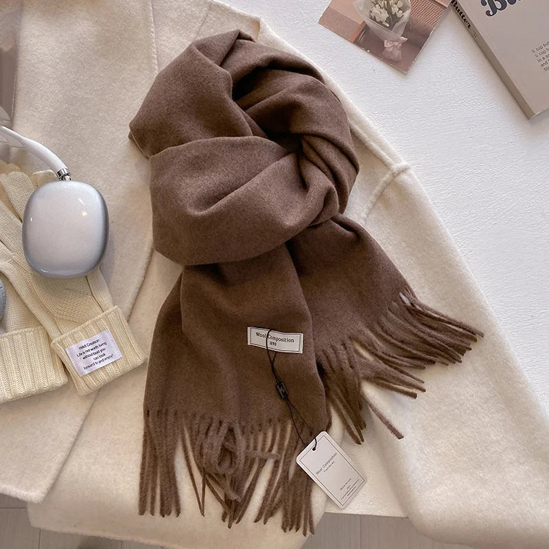 Luxury Winter Wool Scarf Women Cashmere Warm Pashmina Brand Foulard Female Shawls Wraps Thick Soft Bufanda Scarves Stole 2024 Quick Pick Grocers