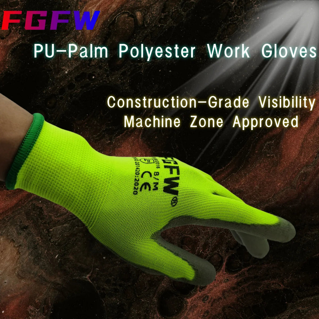 10 Pairs PU Coated Work Gloves - Lightweight, Durable Safety Gloves EN 388/ISO20471 Certified, Sizes S/M/L/XL Quick Pick Grocers