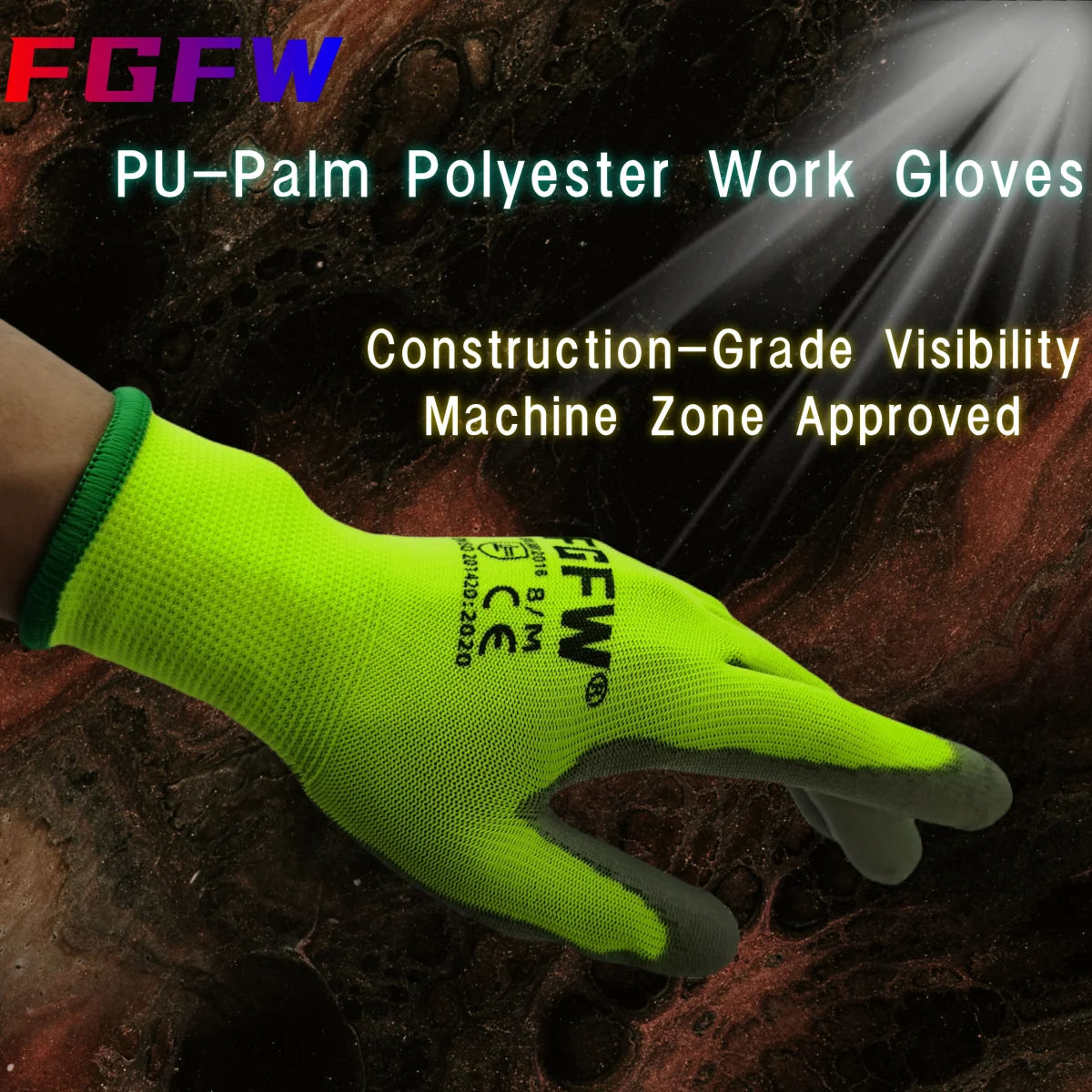 10 Pairs PU Coated Work Gloves - Lightweight, Durable Safety Gloves EN 388/ISO20471 Certified, Sizes S/M/L/XL Quick Pick Grocers