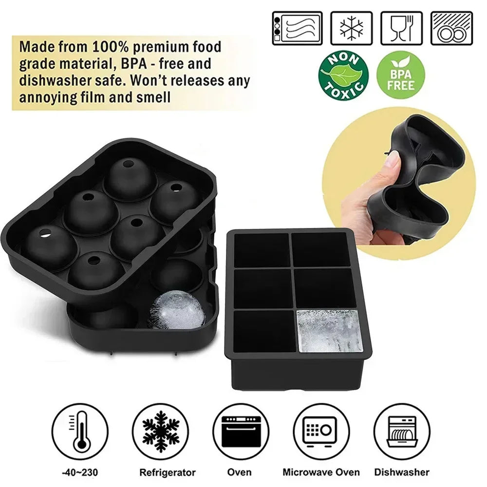Ice Cube Tray Silicone Ice Ball Freezer Mold Square Ice Cube Maker with Lid 4/6/8 Grids for Whiskey Cocktail Coffee Accessories Quick Pick Grocers