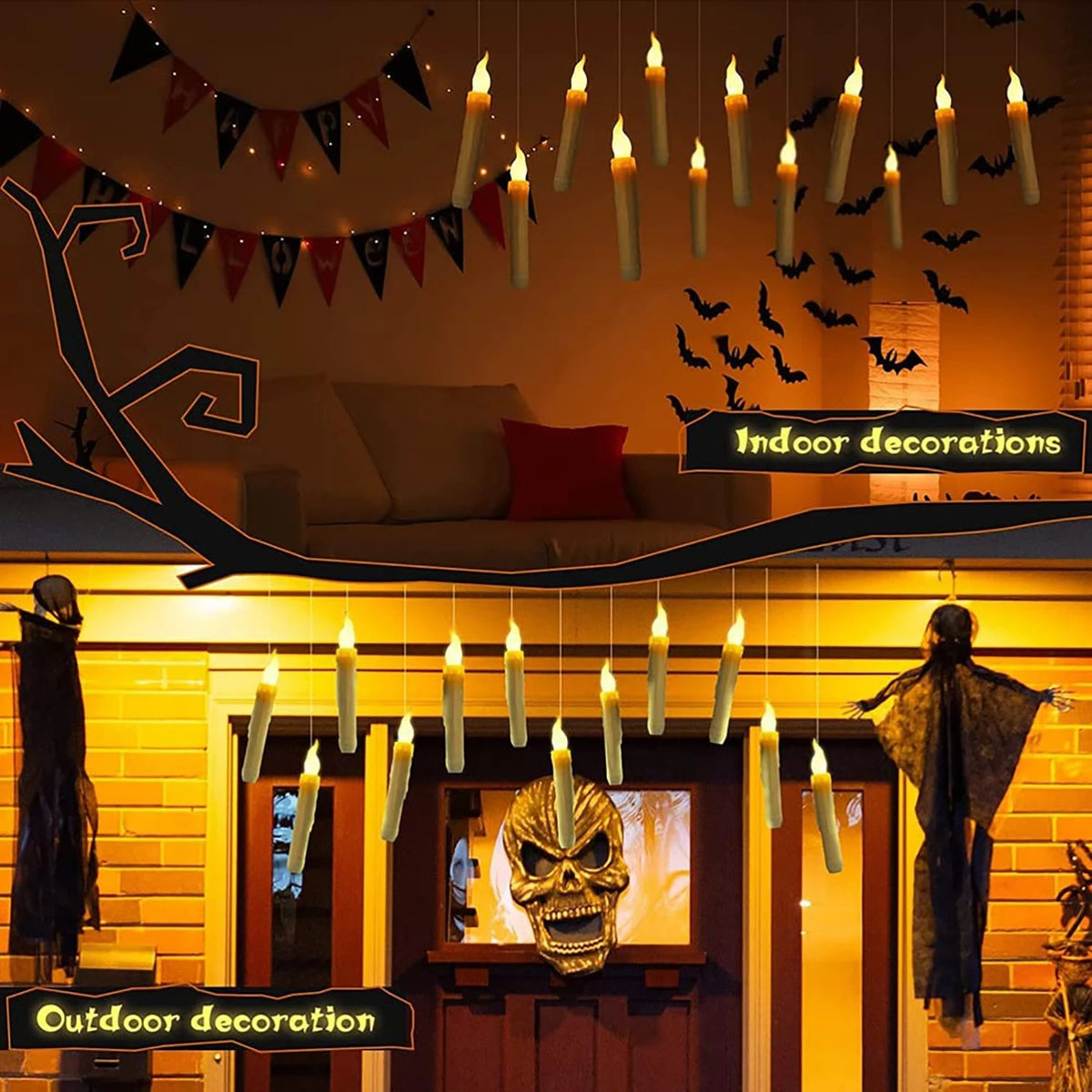 Halloween LED Floating Candles Magic Wand Remote Hanging Operated Potter Harries Battery Floating Candles Warm Light Decoration Quick Pick Grocers