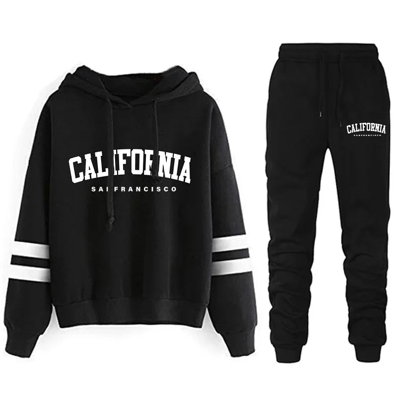 California Womens Tracksuit Casual Stripe Versatile Hooded Sweatshirt or Pants or Suit Simplicity Hot Sales Street Outfits S-3XL Quick Pick Grocers