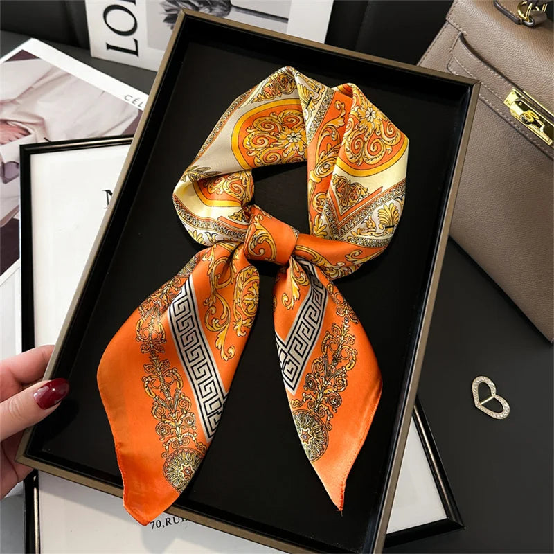 2025 New Fashion 70X70cmPrinted Women's Scarf Pashmina Silk Scarf Square Shawl Decorative Headband Neck Luxury Design Bandana Quick Pick Grocers
