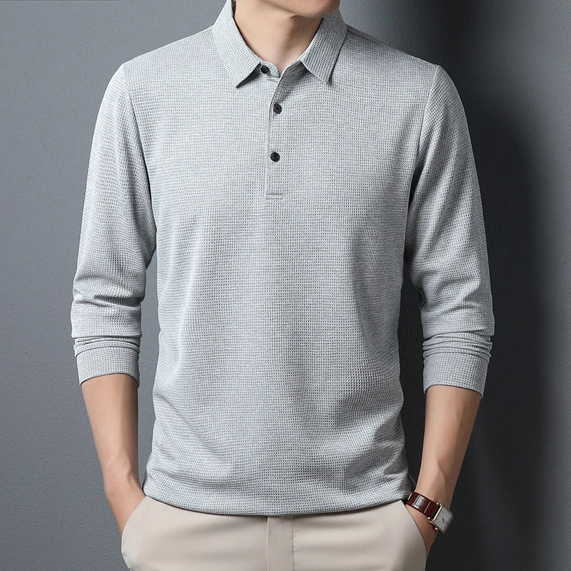 Men's Business Casual Polo Long Sleeve T-shirt Summer Comfortable  Top Quick Pick Grocers