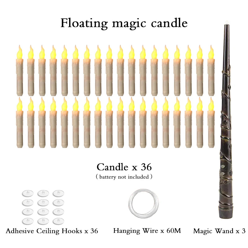 Halloween LED Floating Candles Magic Wand Remote Hanging Operated Potter Harries Battery Floating Candles Warm Light Decoration Quick Pick Grocers