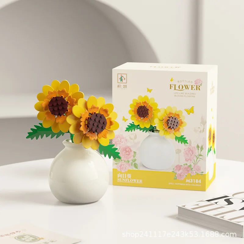 Building block pot plant bouquet of flowers, roses, lily building blocks, toys with flower pots, cute living room ornaments gift Quick Pick Grocers