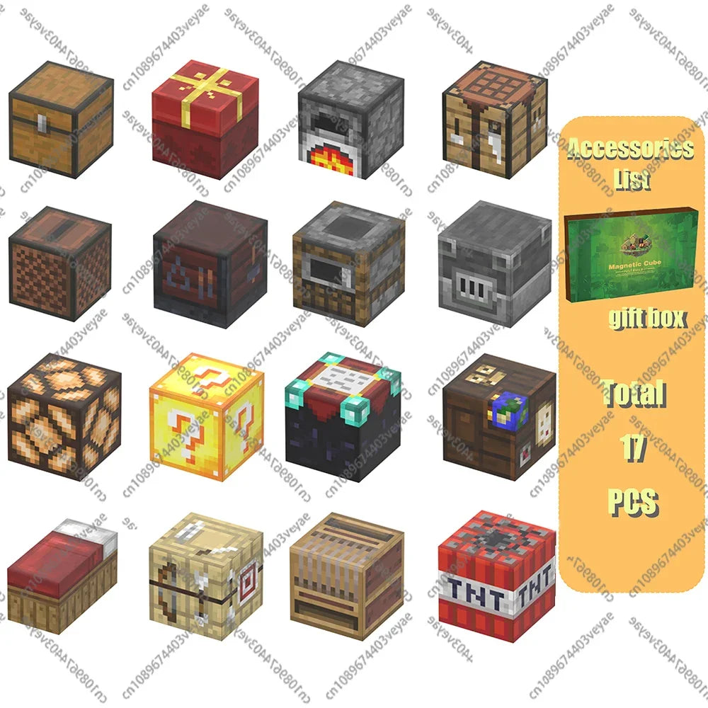 Magnetic Building Blocks Mine World Magnet Cube Set for Boy Girl Kid Age 3+ DIY Model Children Stem STEM Sensory Toy Gift Econic Blanks