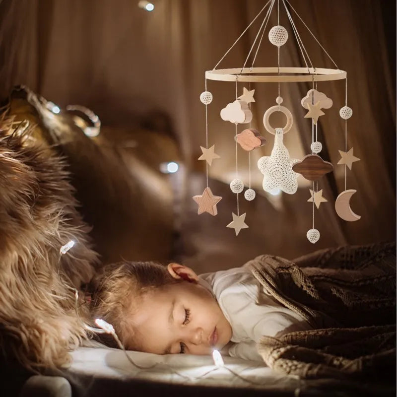 Mobile Wooden Bell Baby Toys 0-12 Months Rattle Toys Bed Newborn Crib mobile With Music Box Bed Bell Hanging Toys Crib Bracket Purest Peak