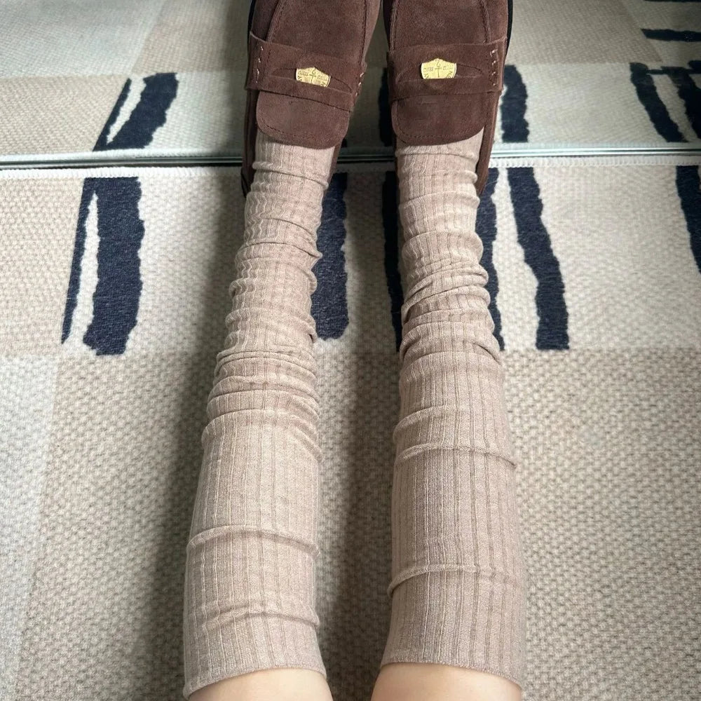 Fashion Pure Cotton Knee-high Socks Solid Color Keep Warm Long Tight Socks Boot Socks Fall Winter Quick Pick Grocers