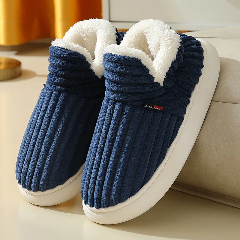 Shevalues Winter Men Slippers Short Plush Men Cotton Boots Indoor Fluffy House Fur Slippers Men Casual Soft Fur Furry Men Shoes Purest Peak