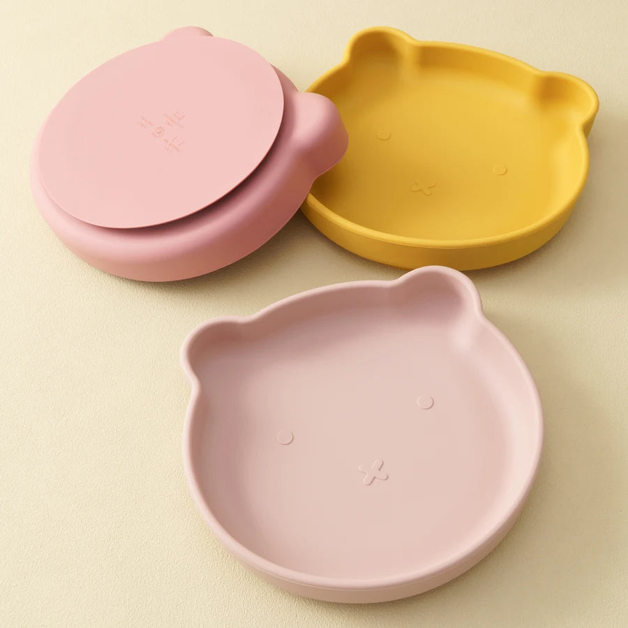 1PC Silicone Baby Dishes Suction Dining Plate Cartoon Bear Shape Baby Plates Eating Training Baby Food Storage Kids Tableware Purest Peak