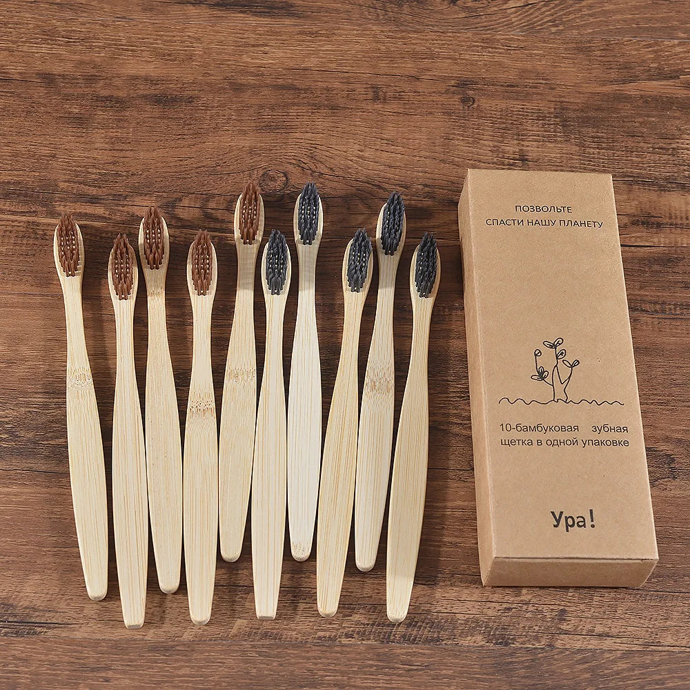 10Pcs Colorful Toothbrush Natural Bamboo Tooth Brush Sets Soft Bristle Charcoal Teeth Eco Bamboo Toothbrushes Dental Oral Care Econic Blanks