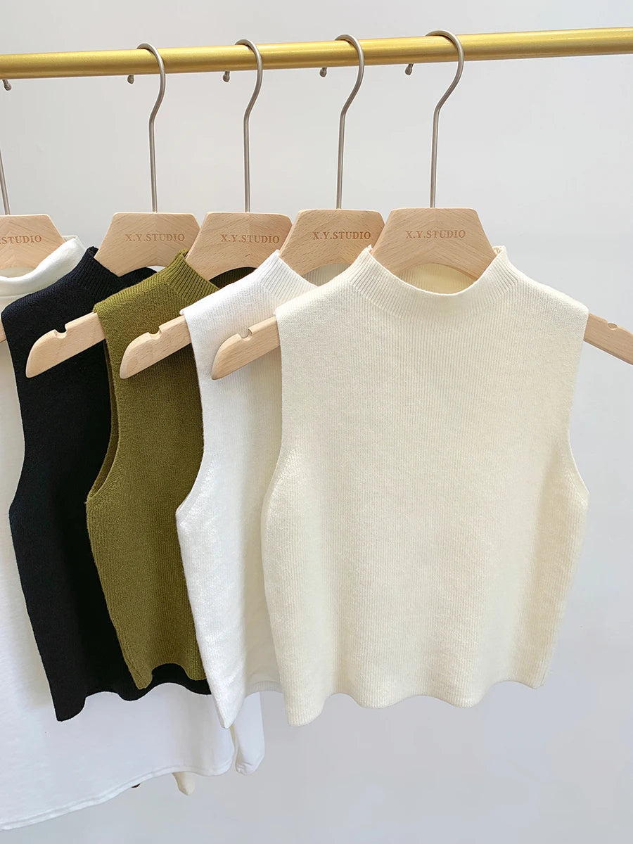 Women Knitted Tank Top Summer Fall Slim Sweater Short Sleeveless Solid Spring Autumn Sweaters Pullovers 2026 Quick Pick Grocers