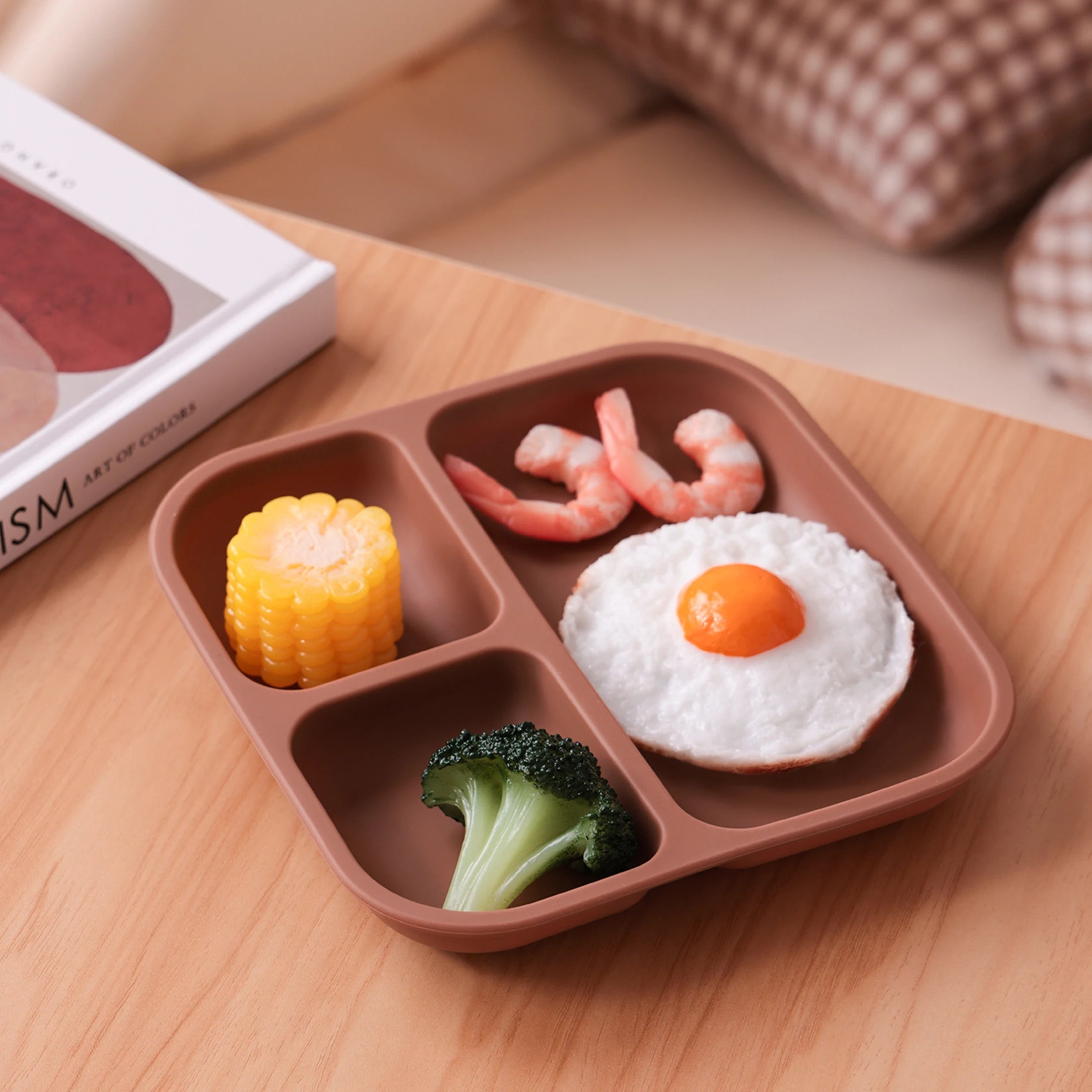 Color Kids 1PCS BPA Free Silicone Divided Square Plate Suction Baby Dish Leakproof Toddler Kids Meal Tray Easy Clean Tableware Purest Peak