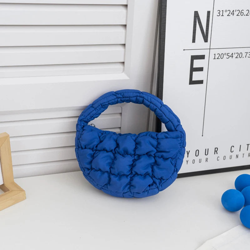 Fashion Mini Puffer Tote Bag Quilted Circle Phone Purse Elegant Purple Soft Nylon Padded Key Pouch Simple Trend Handbag Econic Blanks