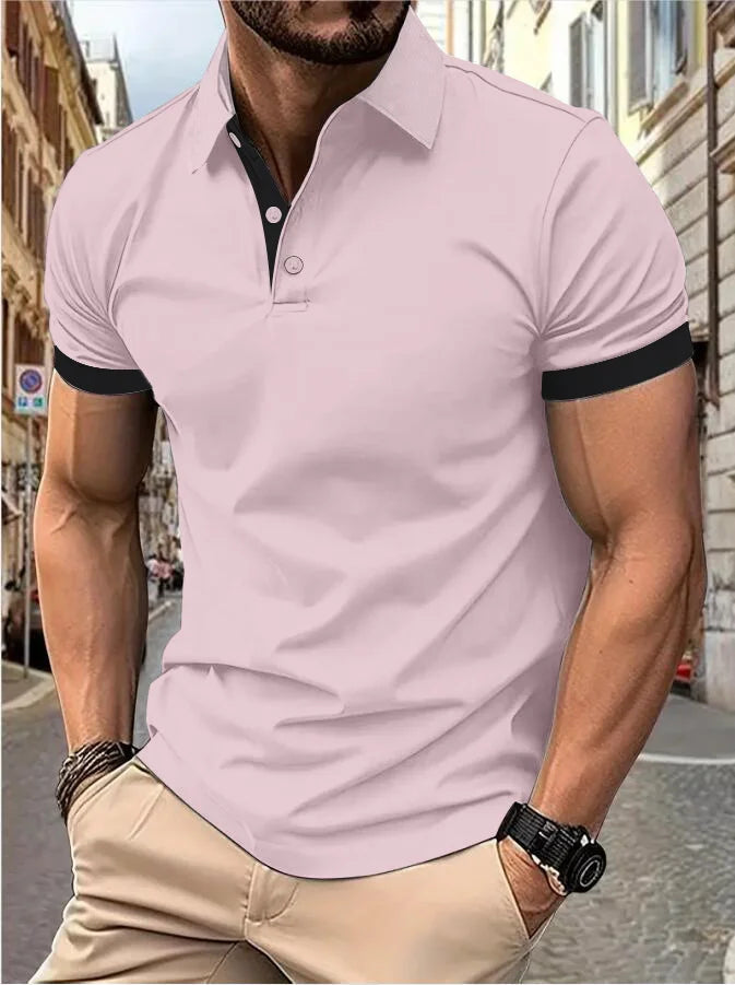 Men's short sleeve color matching fashion with men's lapel short sleeve Quick Pick Grocers